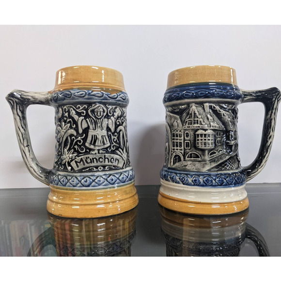 Munich Germany Brewery Mugs Beer Stein Lot of 2 Münech ceramic Souvenir